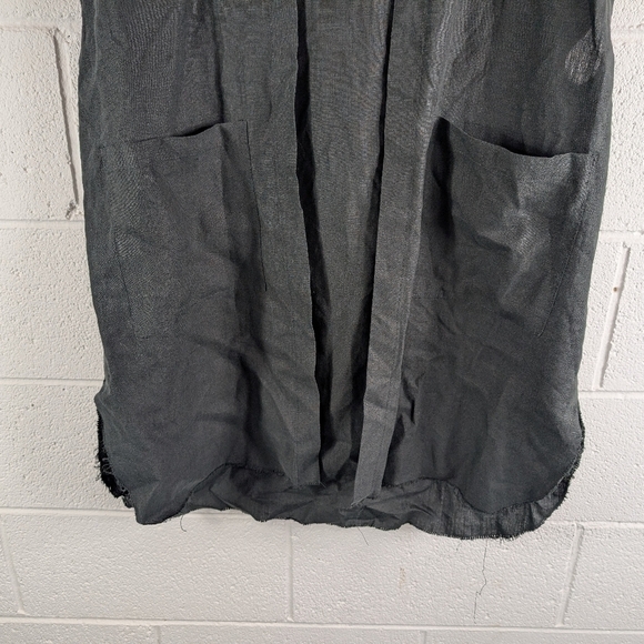 In The Middle Vest Jacket Mens OS Black Linen Open Front Ibiza Hoodie Lagenlook - Picture 3 of 6